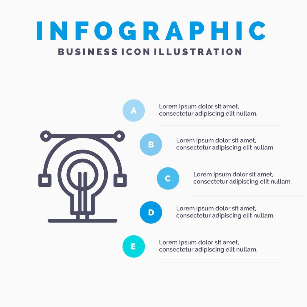 idea de educación de bulbo educar plantilla de infografía azul plantilla de icono de línea de vector de 5 pasos