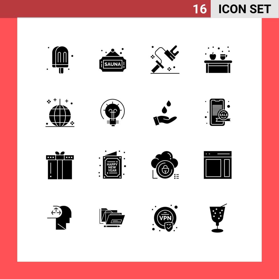 Pictogram Set of 16 Simple Solid Glyphs of celebration education dye drink coffee Editable Vector Design Elements