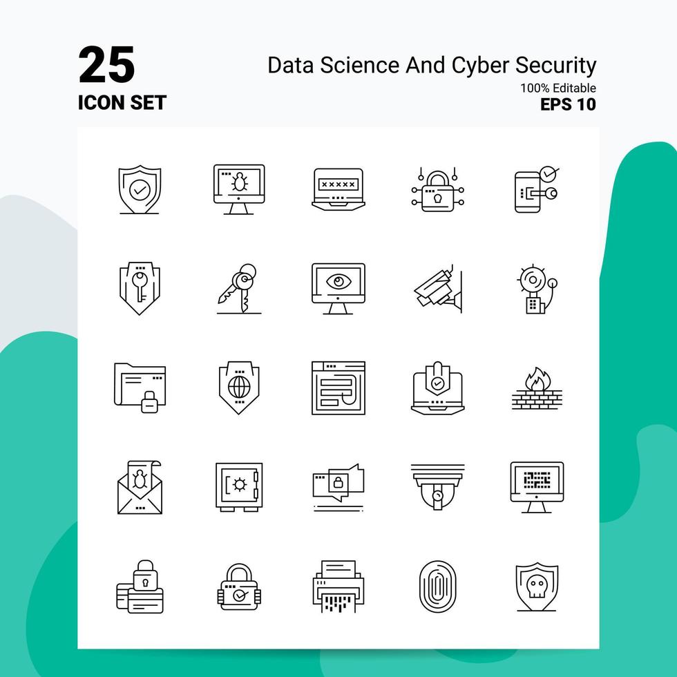 25 conjunto de iconos de ciencia de datos y seguridad cibernética 100 archivos editables eps 10 concepto de logotipo de empresa ideas diseño de icono de línea vector