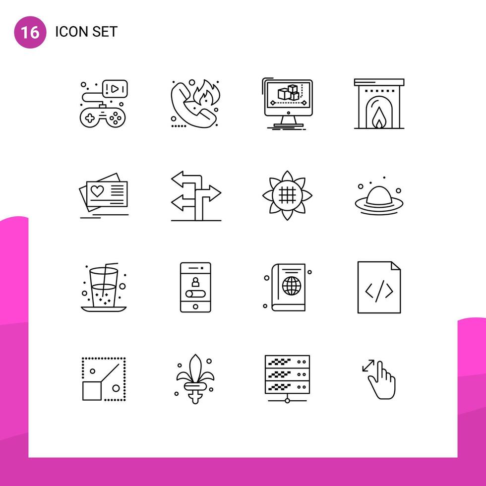 Group of 16 Modern Outlines Set for card summer hotline hotel monitor Editable Vector Design Elements