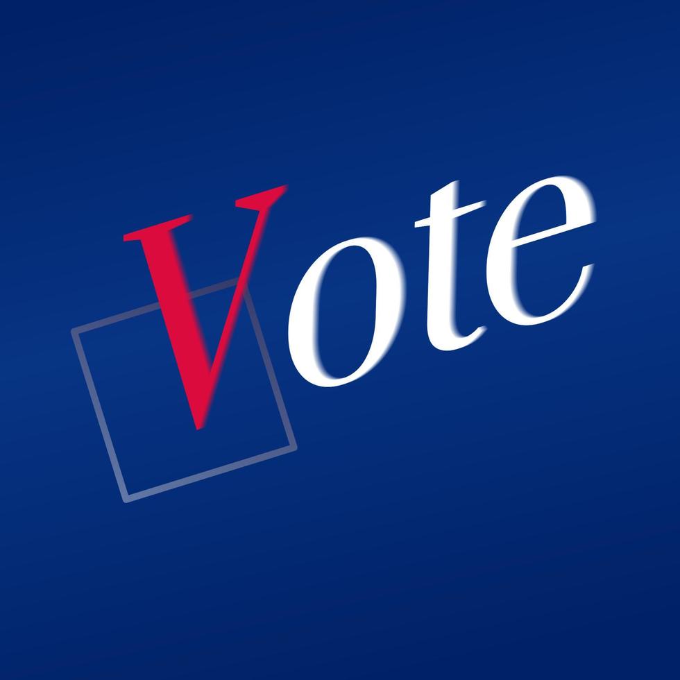 Vote text. Vote word on blue background. Presidential election. Vote word with checkmark symbol instead V. Political election campaign logo. Applicable as part of badge design. Flat vector. vector