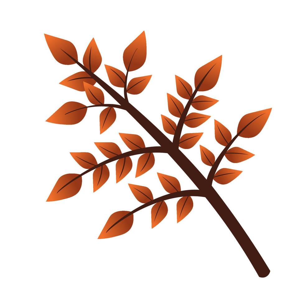 Autumn tree branch vector illustration. Yellowed leaves tree branch clip art. Autumn red leaves.
