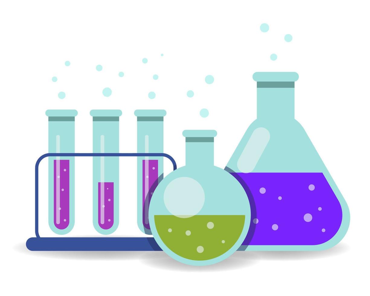 Laboratory glassware, science flasks isolated on white background