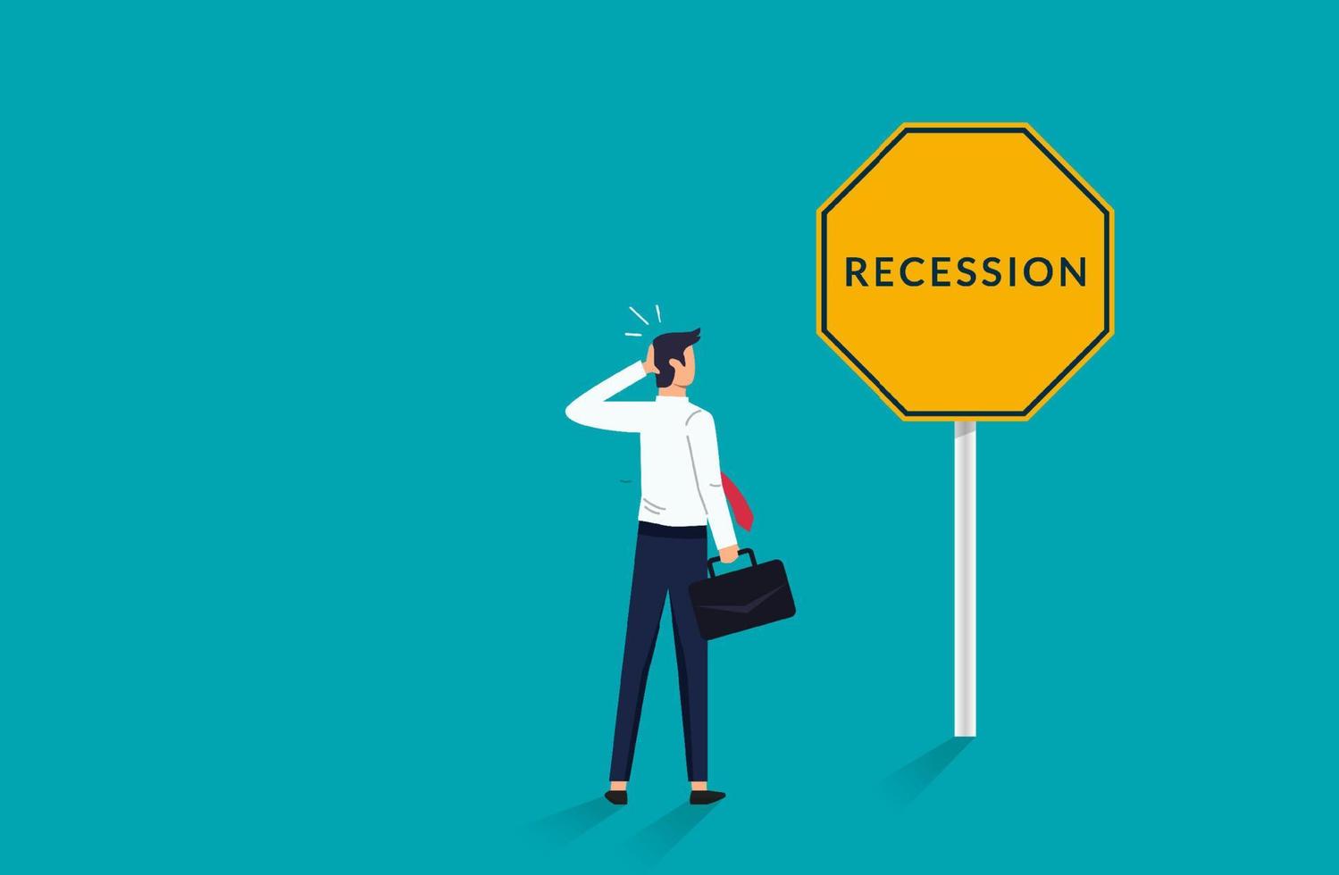 Recession ahead sign, global economic crisis with a businessman concept vector