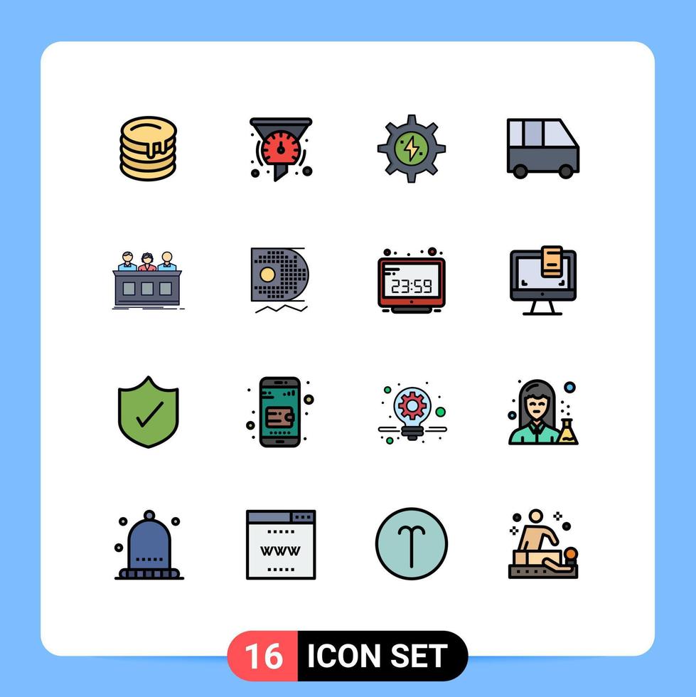 Flat Color Filled Line Pack of 16 Universal Symbols of competition minibus performance family van power Editable Creative Vector Design Elements