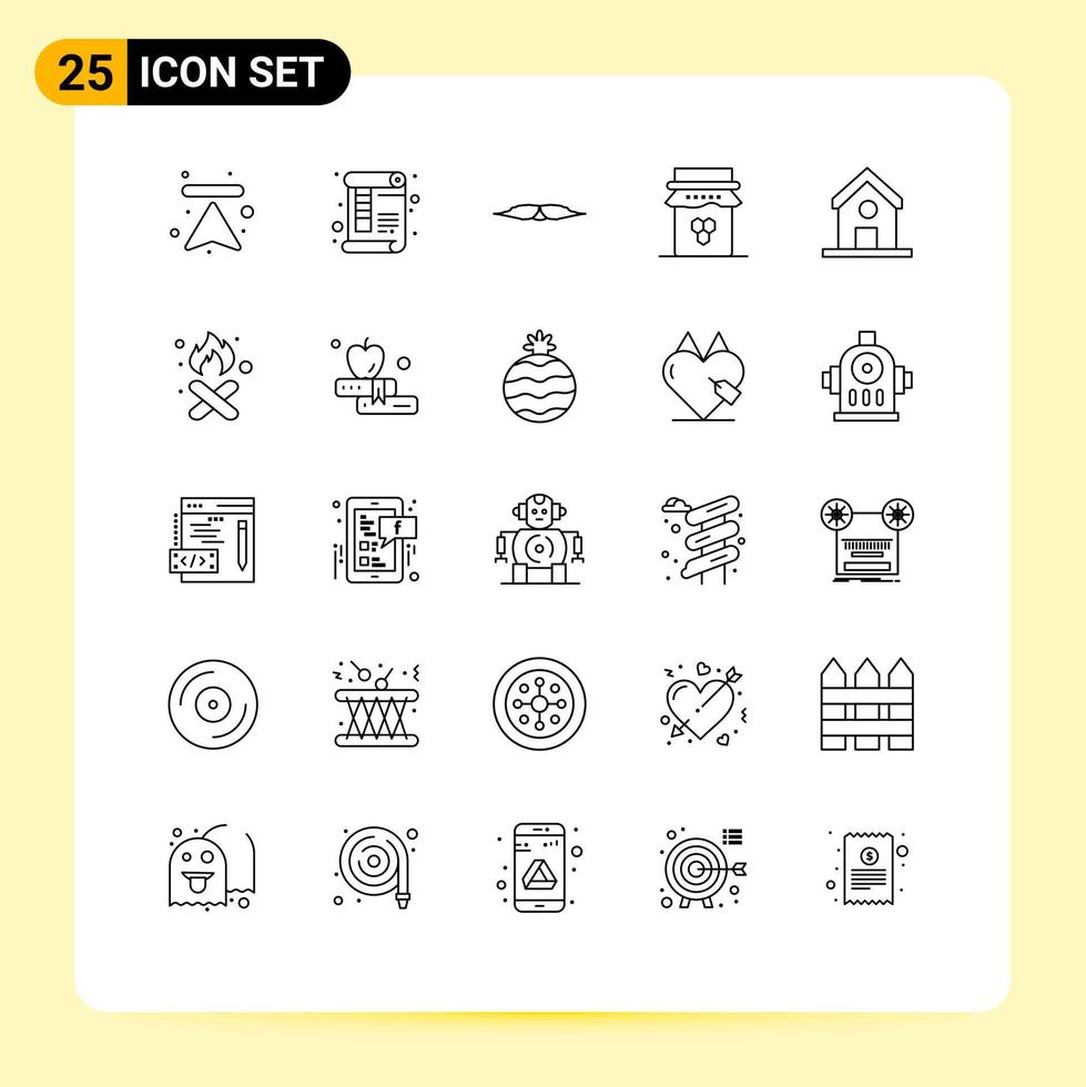 User Interface Pack of 25 Basic Lines of sweet honey ruler breakfast male Editable Vector Design Elements
