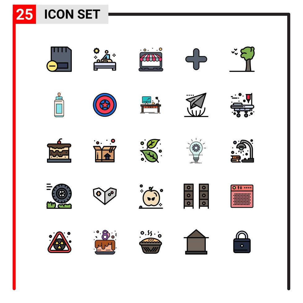grupo de símbolos de icono universal de 25 colores planos de línea llena moderna de signo nueva terapia agregar elementos de diseño de vector editables de mercado