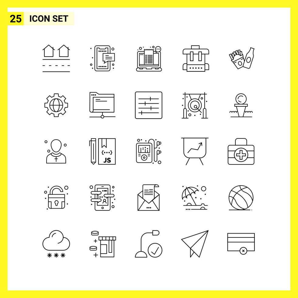25 Icon Set Simple Line Symbols Outline Sign on White Background for Website Design Mobile Applications and Print Media vector