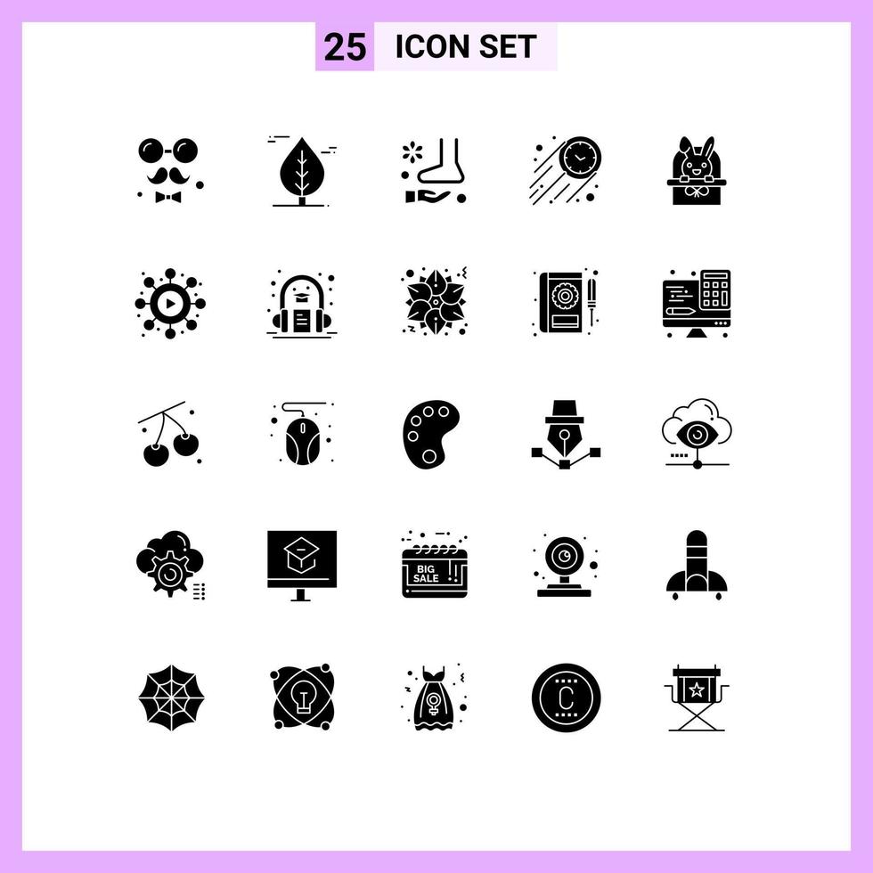 Universal Icon Symbols Group of 25 Modern Solid Glyphs of bascket stopwatch foot speed therapy Editable Vector Design Elements