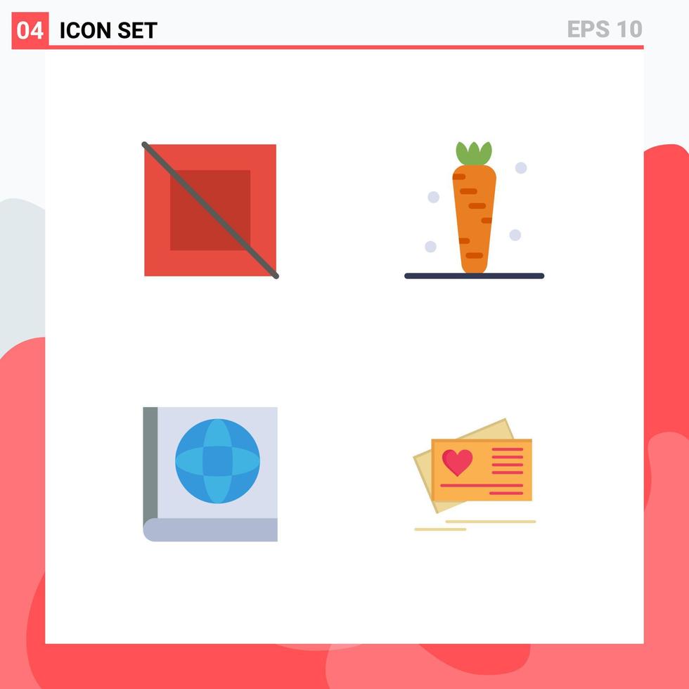 paquete de 4 signos y símbolos de iconos planos modernos para medios de impresión web como elementos de diseño de vectores editables de libro cruzado zanahoria veg love