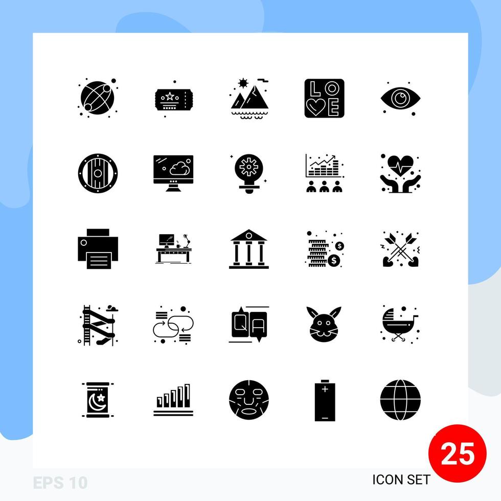 Universal Icon Symbols Group of 25 Modern Solid Glyphs of web view summer eye heart Editable Vector Design Elements