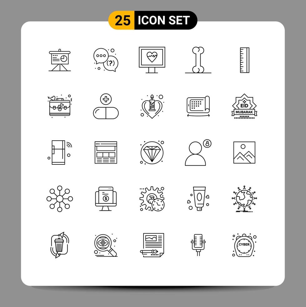 Group of 25 Lines Signs and Symbols for briefcase designer heart design food Editable Vector Design Elements