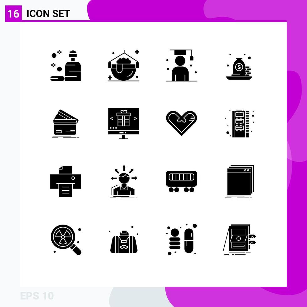 16 Thematic Vector Solid Glyphs and Editable Symbols of loan payment avatar mortgage student Editable Vector Design Elements