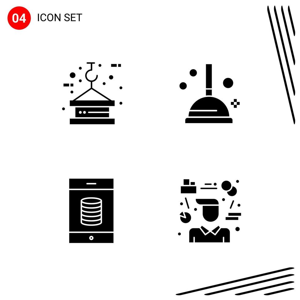 Collection of 4 Vector Icons in solid style Pixle Perfect Glyph Symbols for Web and Mobile Solid Icon Signs on White Background 4 Icons