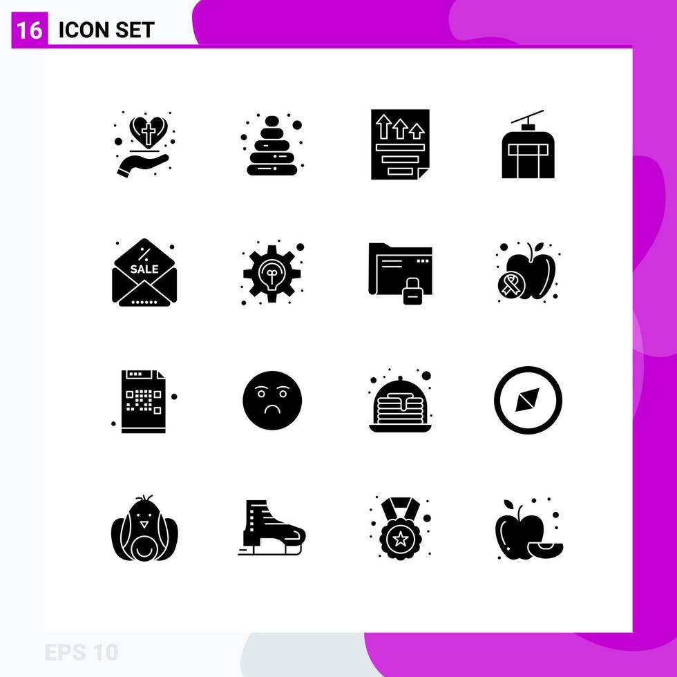 Solid Glyph Pack of 16 Universal Symbols of discount traveling data holiday report Editable Vector Design Elements