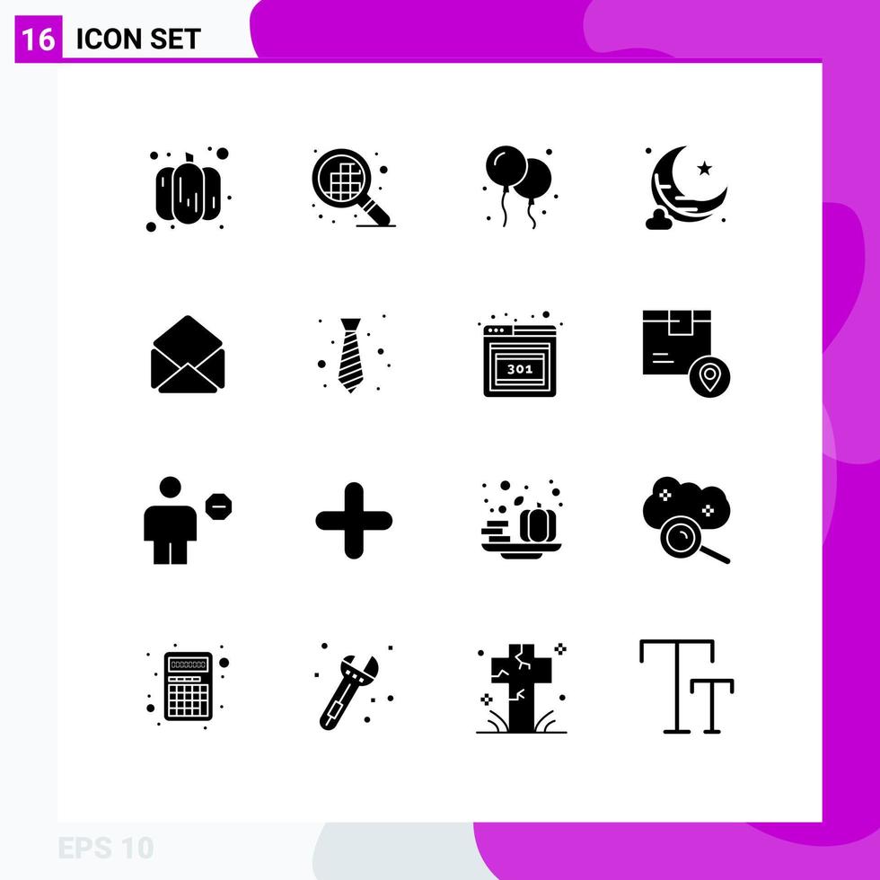 Universal Icon Symbols Group of 16 Modern Solid Glyphs of wear dress canada open mail Editable Vector Design Elements