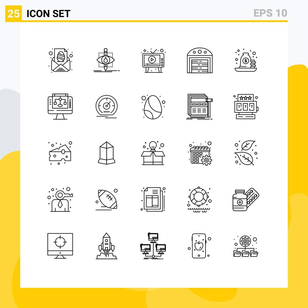 Group of 25 Modern Lines Set for house city research screen media Editable Vector Design Elements