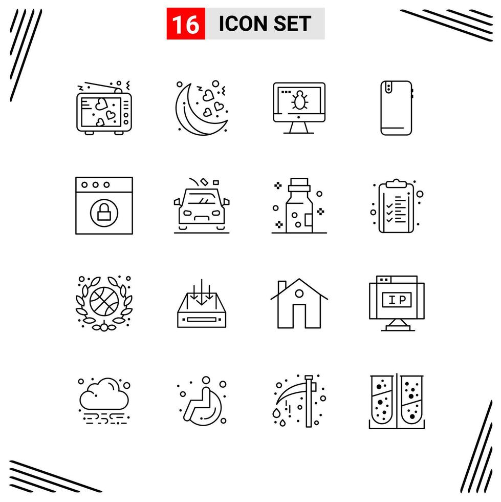 16 iconos estilo de línea basados en cuadrícula símbolos de esquema creativos para el diseño de sitios web signos de icono de línea simple aislados en fondo blanco conjunto de 16 iconos vector