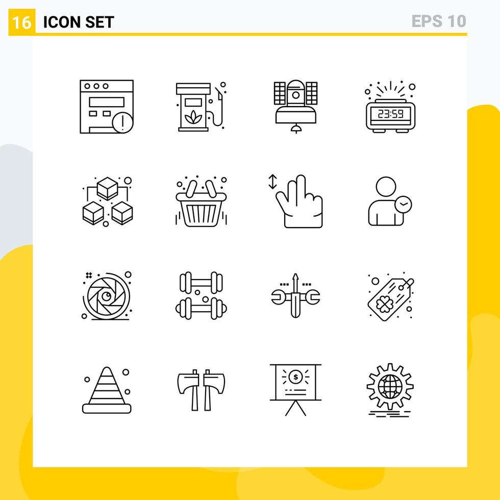 Mobile Interface Outline Set of 16 Pictograms of big new year satellite count down telecommunication Editable Vector Design Elements