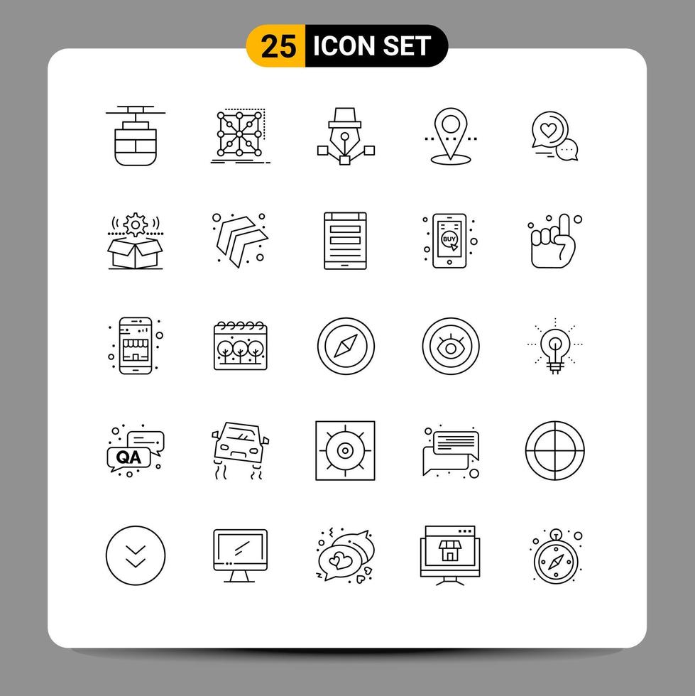 Stock Vector Icon Pack of 25 Line Signs and Symbols for chat bubble pin complex location design Editable Vector Design Elements