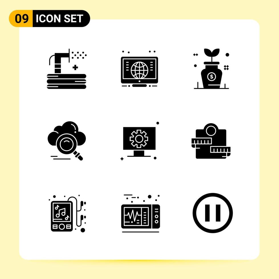 9 iconos creativos para el diseño moderno de sitios web y aplicaciones móviles receptivas 9 signos de símbolos de glifo sobre fondo blanco paquete de 9 iconos vector