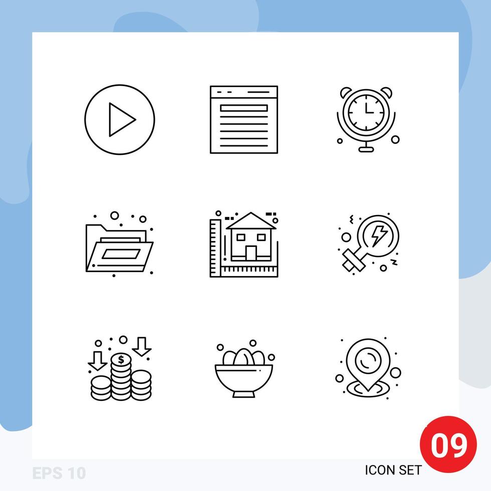 Outline Pack of 9 Universal Symbols of home blueprint communications blue folder Editable Vector Design Elements