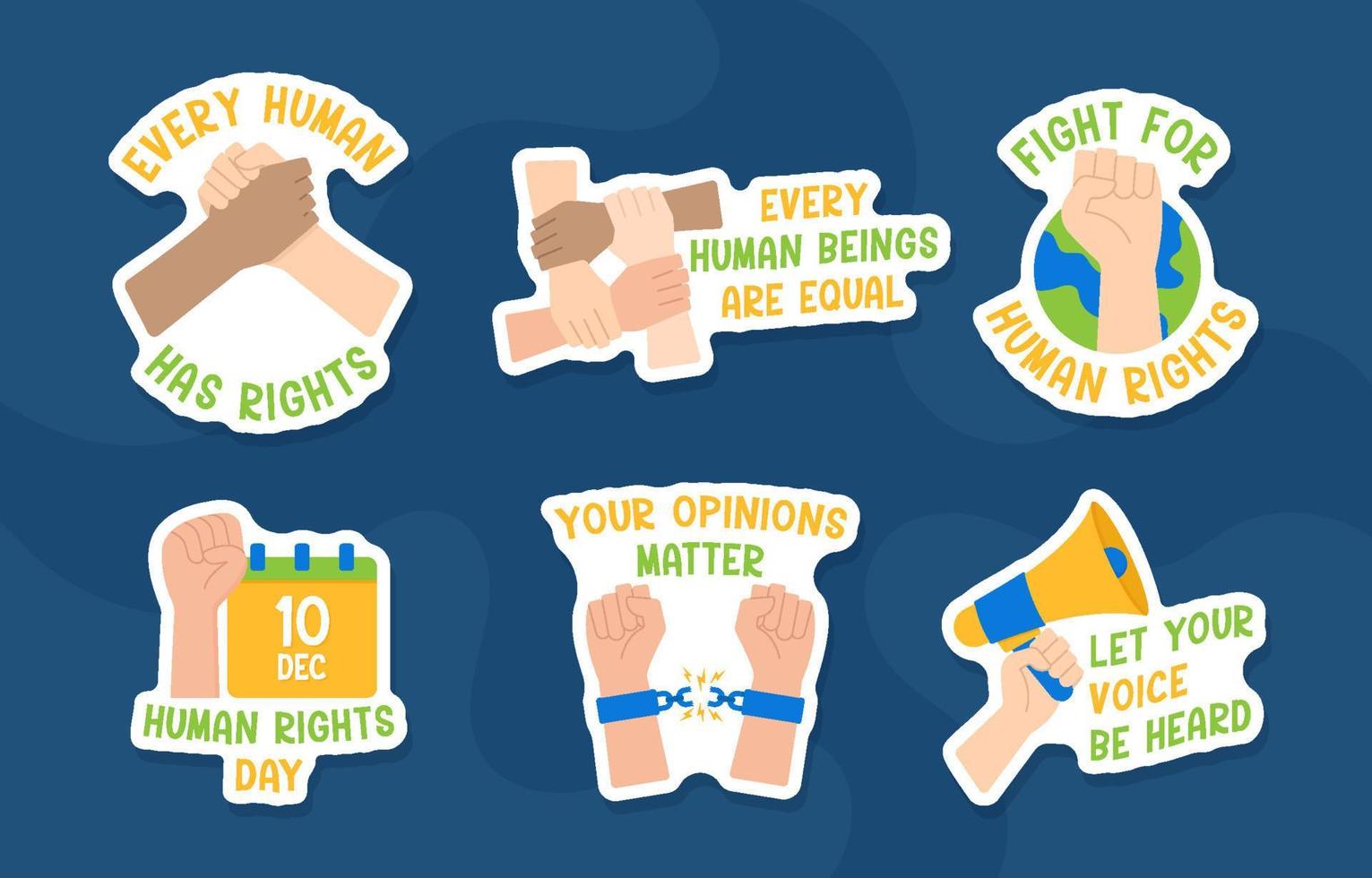 Human Rights Day Sticker Set vector