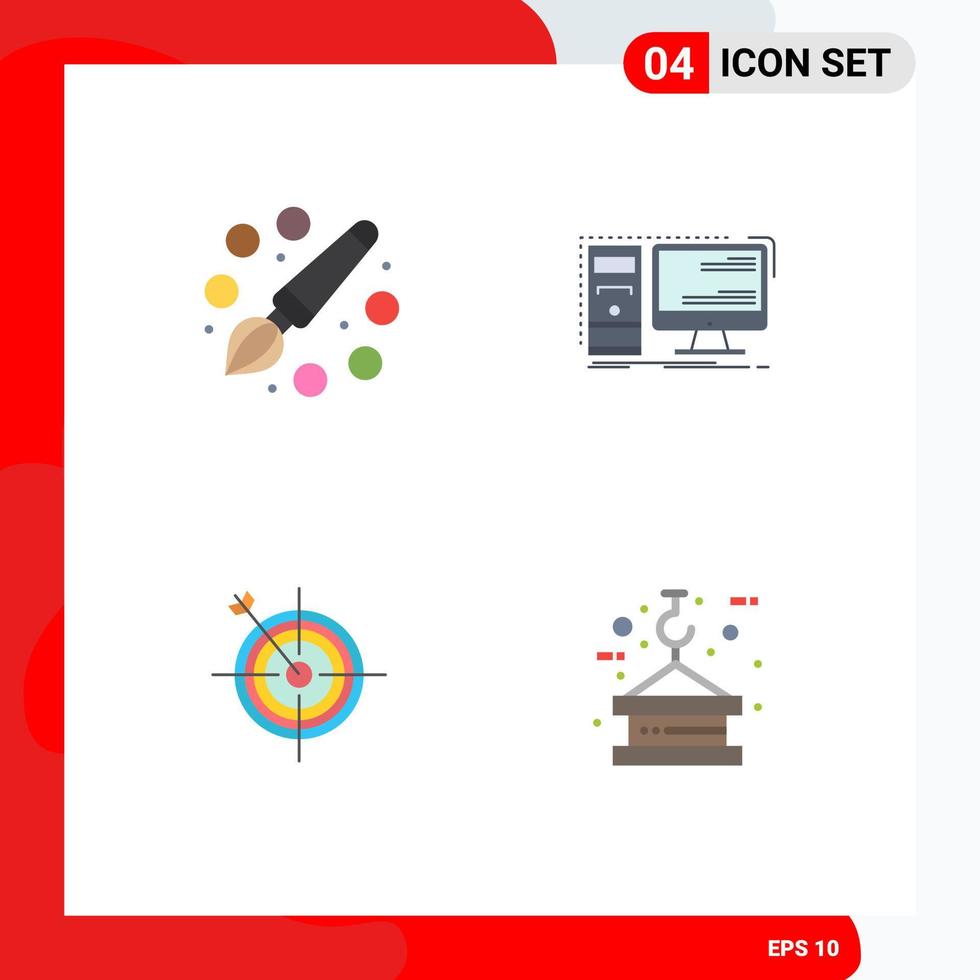 4 Thematic Vector Flat Icons and Editable Symbols of color focus painting hardware dart Editable Vector Design Elements