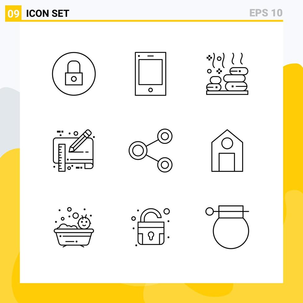 Set of 9 Vector Outlines on Grid for connect pencil relax draft blue print Editable Vector Design Elements