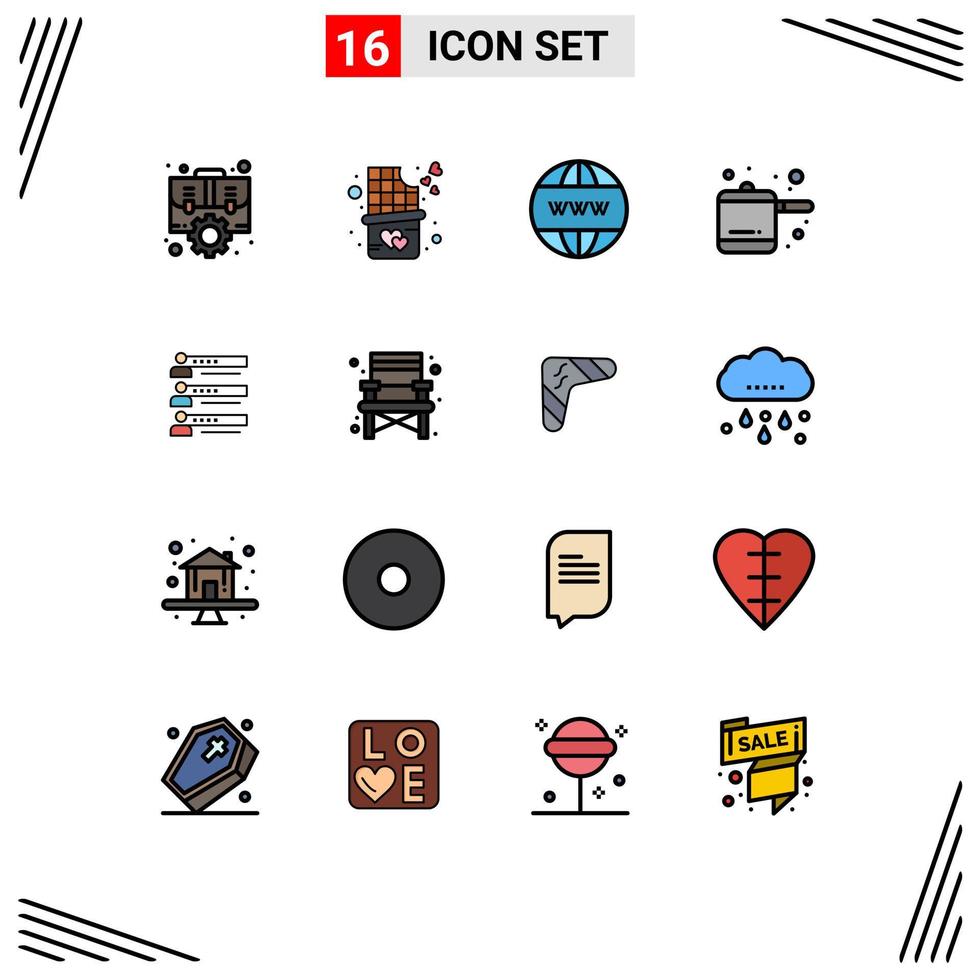 Universal Icon Symbols Group of 16 Modern Flat Color Filled Lines of profile graphs business skills kitchen Editable Creative Vector Design Elements