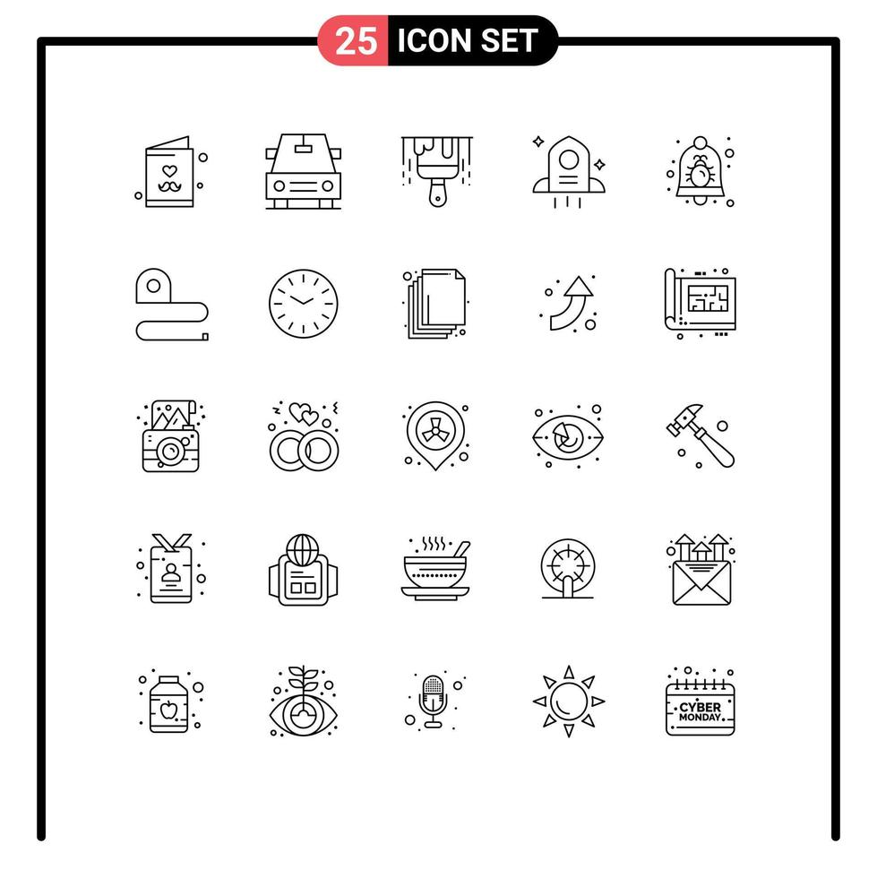 Set of 25 Modern UI Icons Symbols Signs for construction notification paint bell bug Editable Vector Design Elements