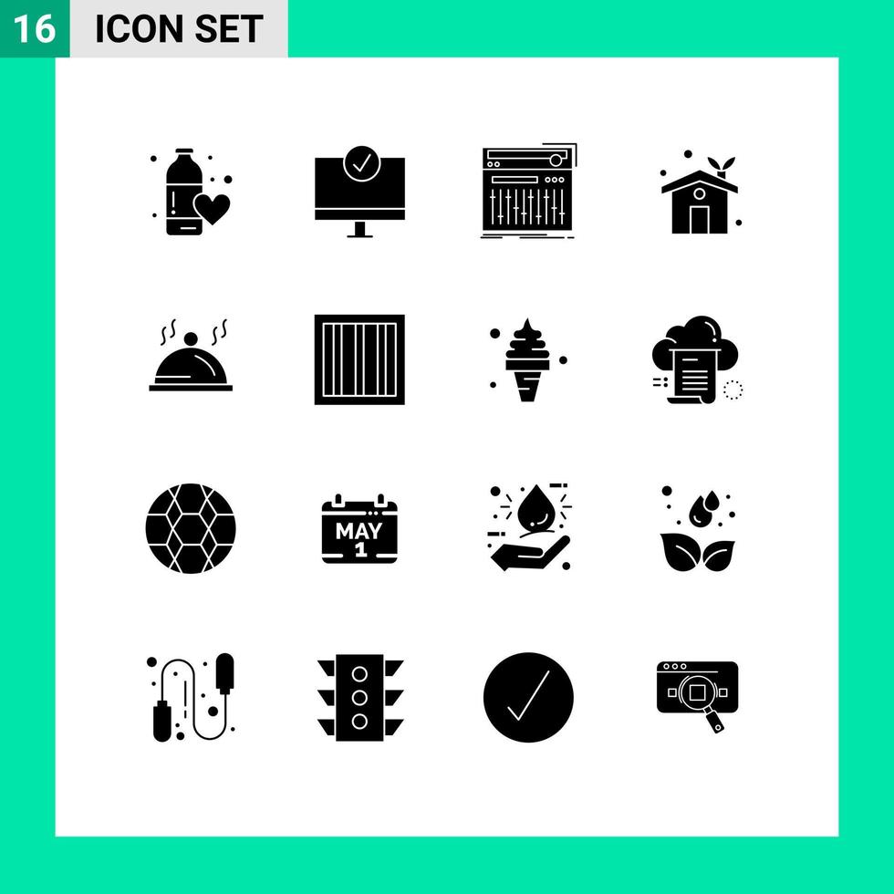 Pictogram Set of 16 Simple Solid Glyphs of ecology house eco home gadget sound midi Editable Vector Design Elements