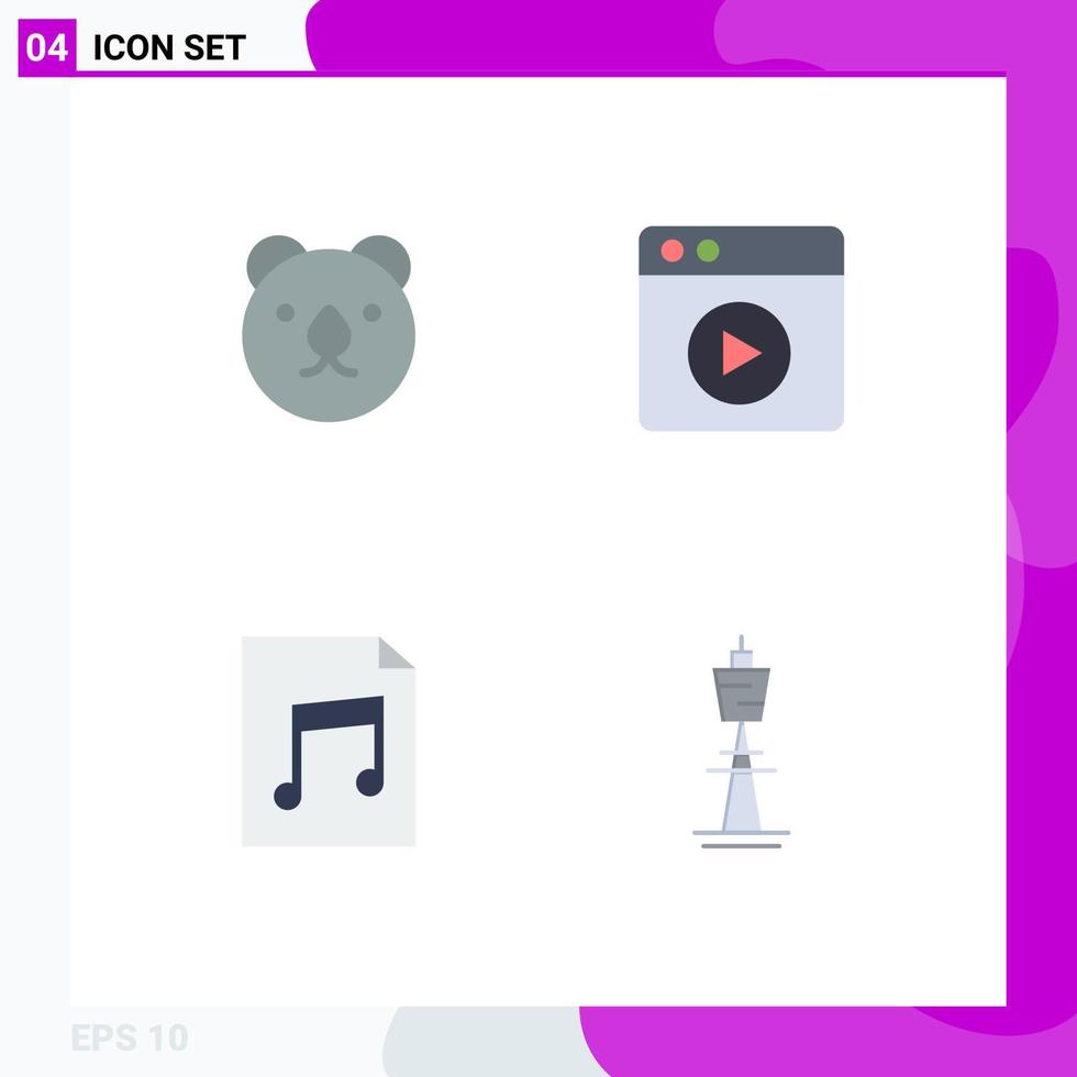 Group of 4 Modern Flat Icons Set for bear australia multimedia audio building Editable Vector Design Elements