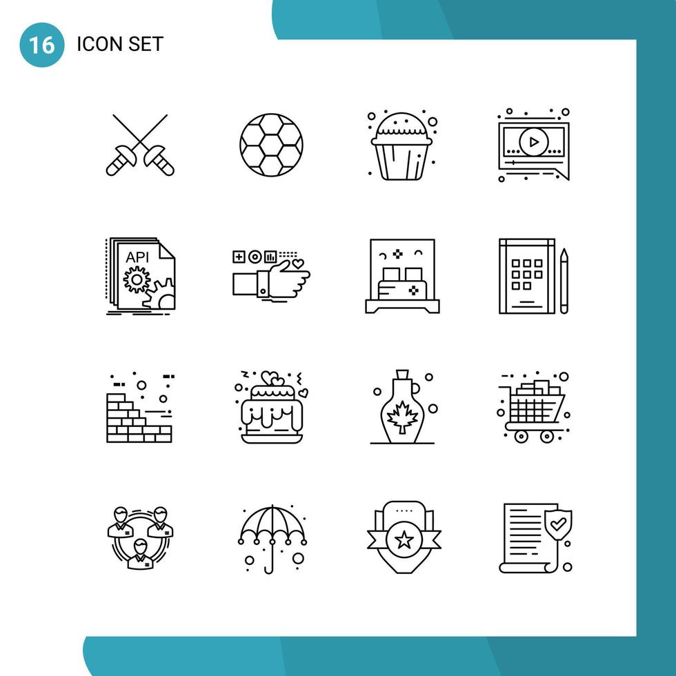 Vector Pack of 16 Outline Symbols Line Style Icon Set on White Background for Web and Mobile