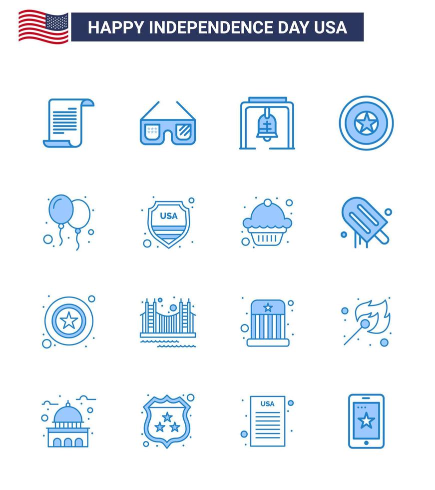 16 Blue Signs for USA Independence Day celebrate medal alert independence day holiday Editable USA Day Vector Design Elements