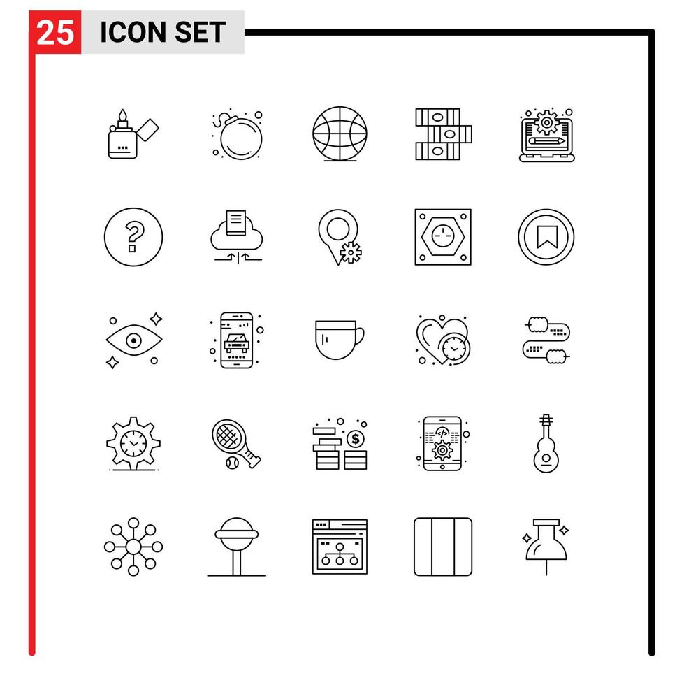 Set of 25 Modern UI Icons Symbols Signs for circle management system internet management library Editable Vector Design Elements