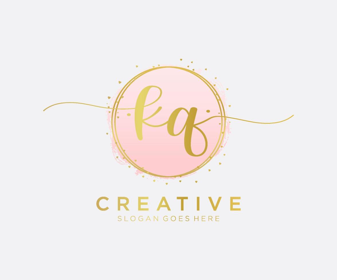 Initial KQ feminine logo. Usable for Nature, Salon, Spa, Cosmetic and Beauty Logos. Flat Vector Logo Design Template Element.