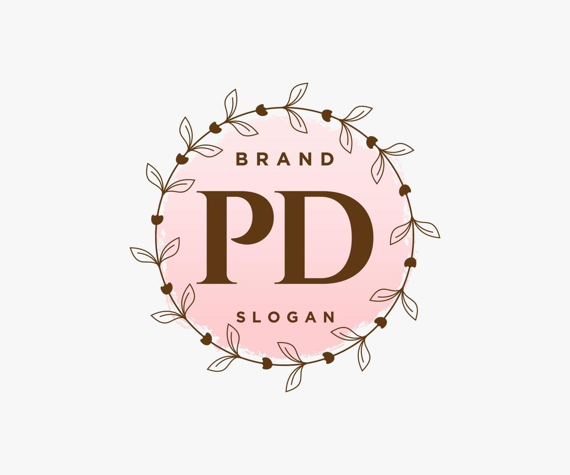 Initial PD feminine logo. Usable for Nature, Salon, Spa, Cosmetic and Beauty Logos. Flat Vector Logo Design Template Element.