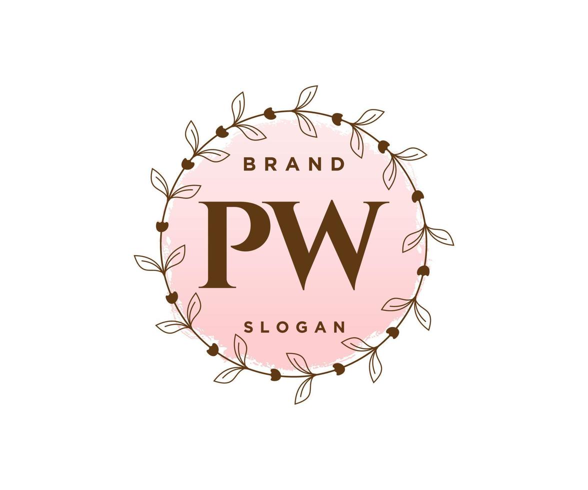 logotipo femenino pw inicial. utilizable para logotipos de naturaleza, salón, spa, cosmética y belleza. elemento de plantilla de diseño de logotipo de vector plano.