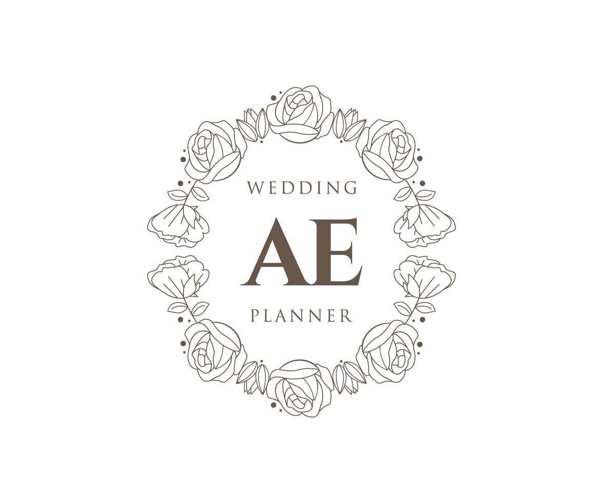 colección de logotipos de monograma de boda con letras iniciales ae, plantillas florales y minimalistas modernas dibujadas a mano para tarjetas de invitación, guardar la fecha, identidad elegante para restaurante, boutique, café en vector