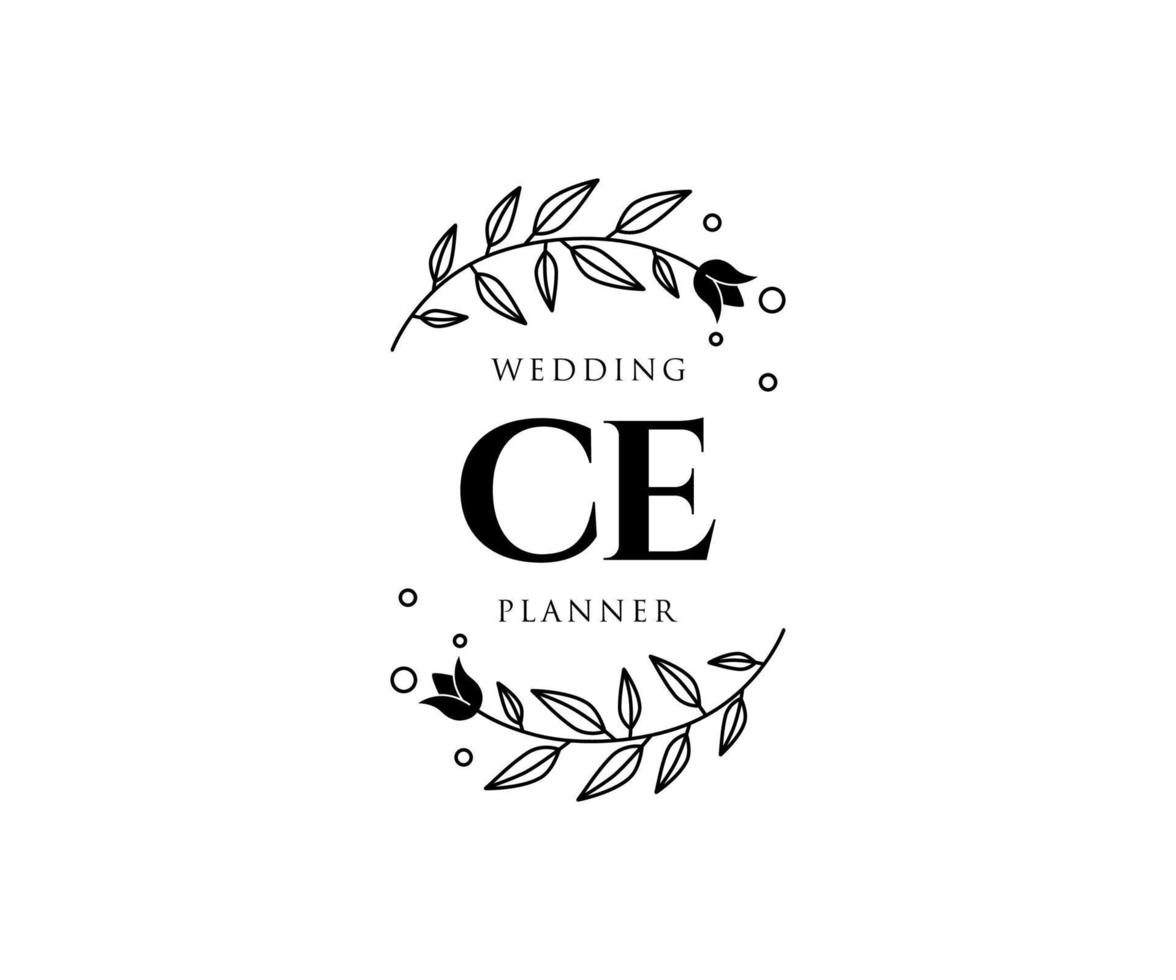 colección de logotipos de monograma de boda con letras iniciales ce, plantillas florales y minimalistas modernas dibujadas a mano para tarjetas de invitación, guardar la fecha, identidad elegante para restaurante, boutique, café en vector