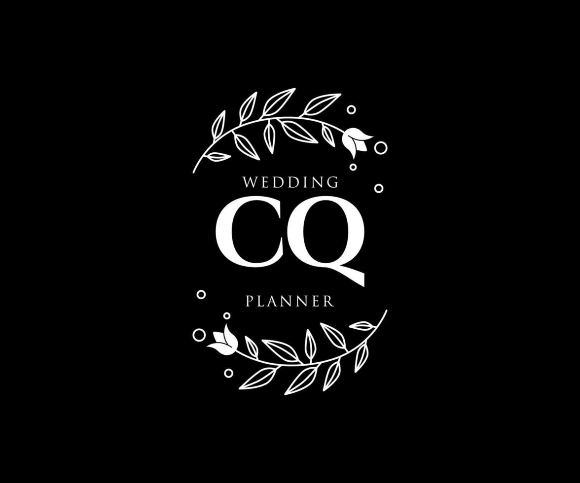 CQ Initials letter Wedding monogram logos collection, hand drawn modern minimalistic and floral templates for Invitation cards, Save the Date, elegant identity for restaurant, boutique, cafe in vector