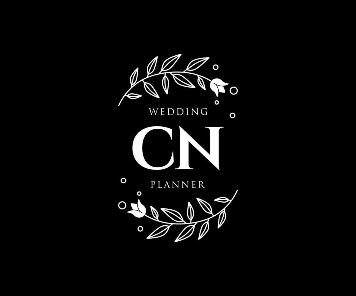 CN Initials letter Wedding monogram logos collection, hand drawn modern minimalistic and floral templates for Invitation cards, Save the Date, elegant identity for restaurant, boutique, cafe in vector