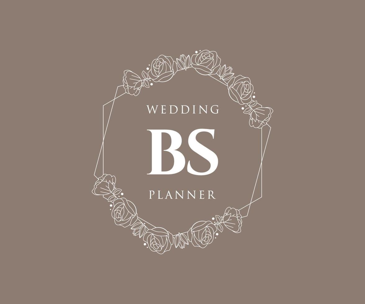 BS Initials letter Wedding monogram logos collection, hand drawn modern minimalistic and floral templates for Invitation cards, Save the Date, elegant identity for restaurant, boutique, cafe in vector