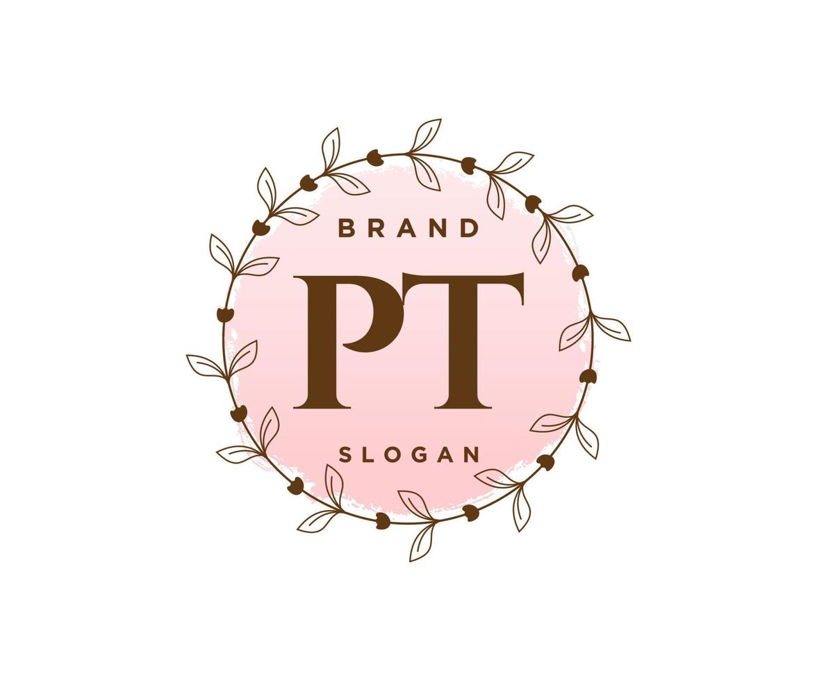 Initial PT feminine logo. Usable for Nature, Salon, Spa, Cosmetic and Beauty Logos. Flat Vector Logo Design Template Element.