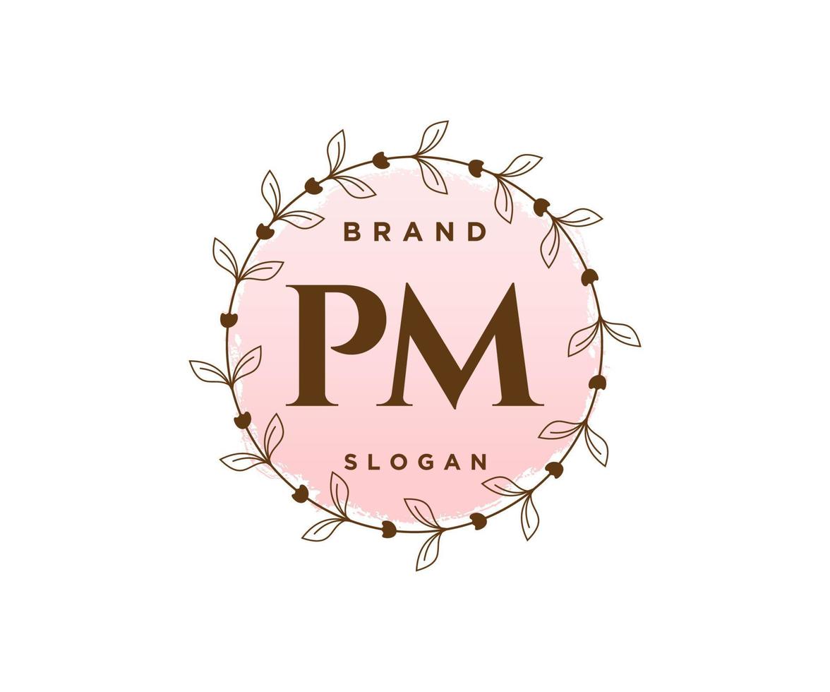 logo femenino inicial pm. utilizable para logotipos de naturaleza, salón, spa, cosmética y belleza. elemento de plantilla de diseño de logotipo de vector plano.