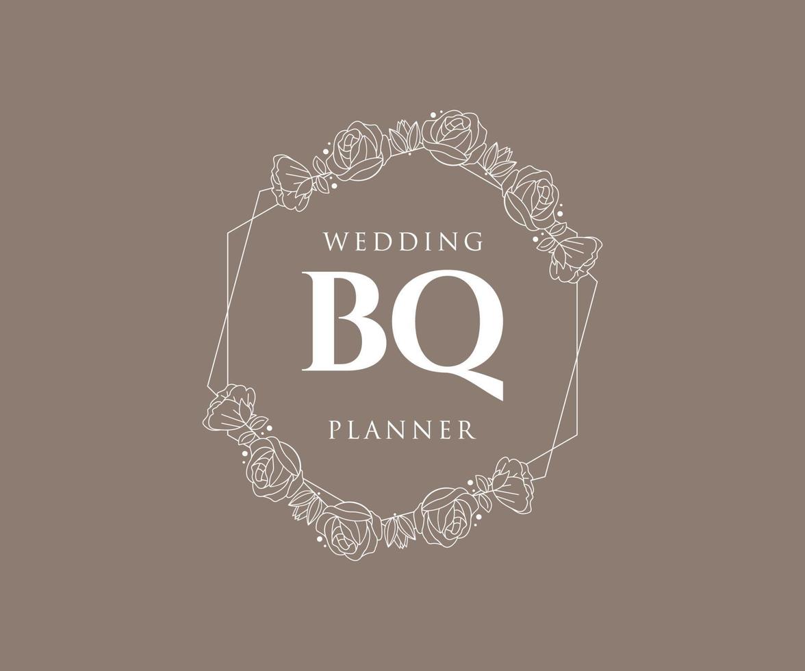 Colección de logotipos de monograma de boda con letras iniciales bq, plantillas florales y minimalistas modernas dibujadas a mano para tarjetas de invitación, guardar la fecha, identidad elegante para restaurante, boutique, café en vector