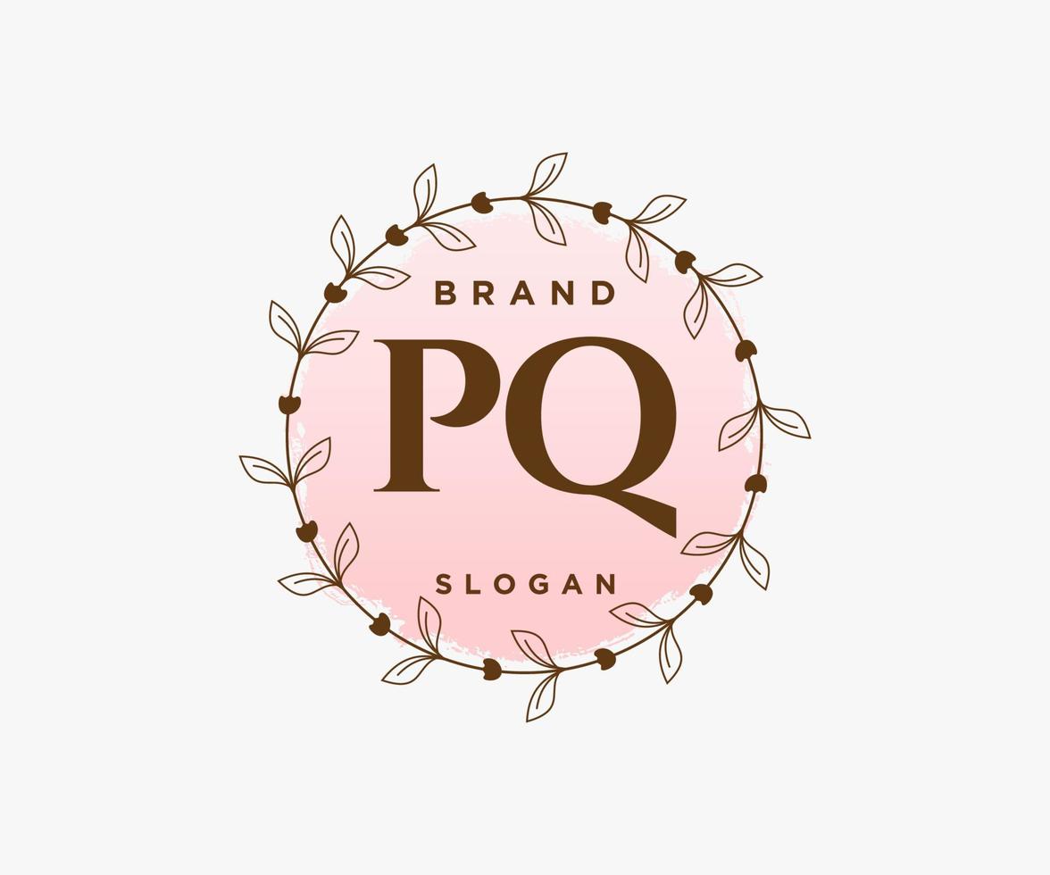 Initial PQ feminine logo. Usable for Nature, Salon, Spa, Cosmetic and Beauty Logos. Flat Vector Logo Design Template Element.