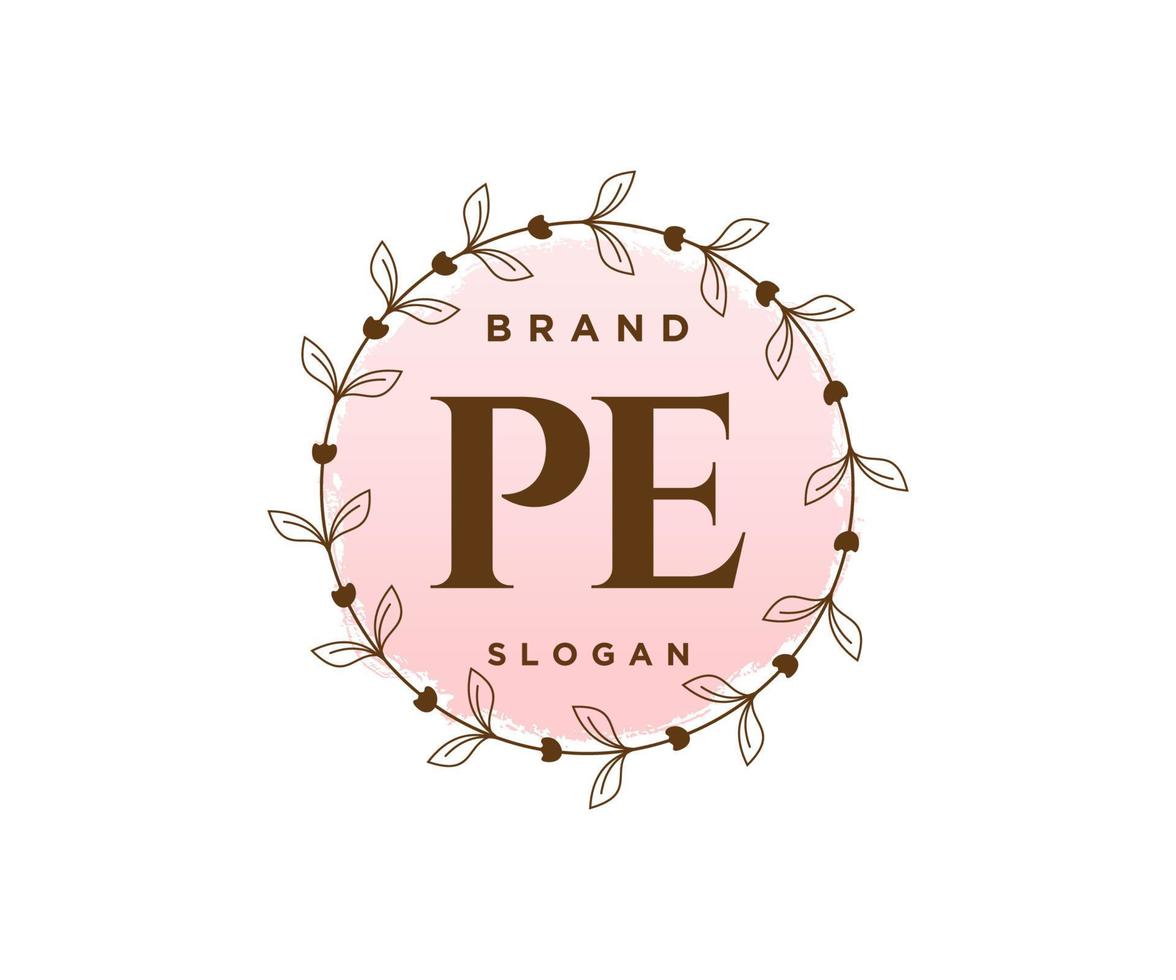 Initial PE feminine logo. Usable for Nature, Salon, Spa, Cosmetic and Beauty Logos. Flat Vector Logo Design Template Element.