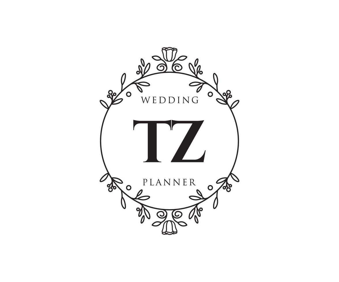 TZ Initials letter Wedding monogram logos collection, hand drawn modern minimalistic and floral templates for Invitation cards, Save the Date, elegant identity for restaurant, boutique, cafe in vector